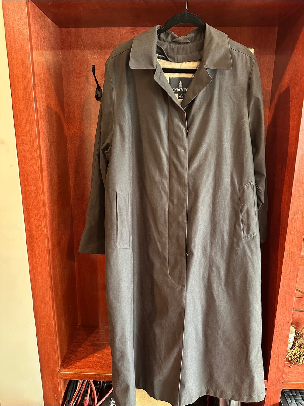London Fog Olive-Gray Long Trench Coat